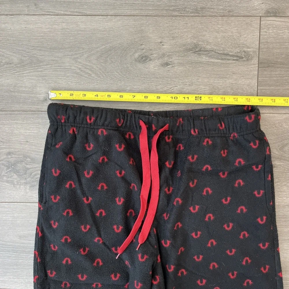 True Religion Mens XL Loungewear Pants Black Red All Over Drawstring